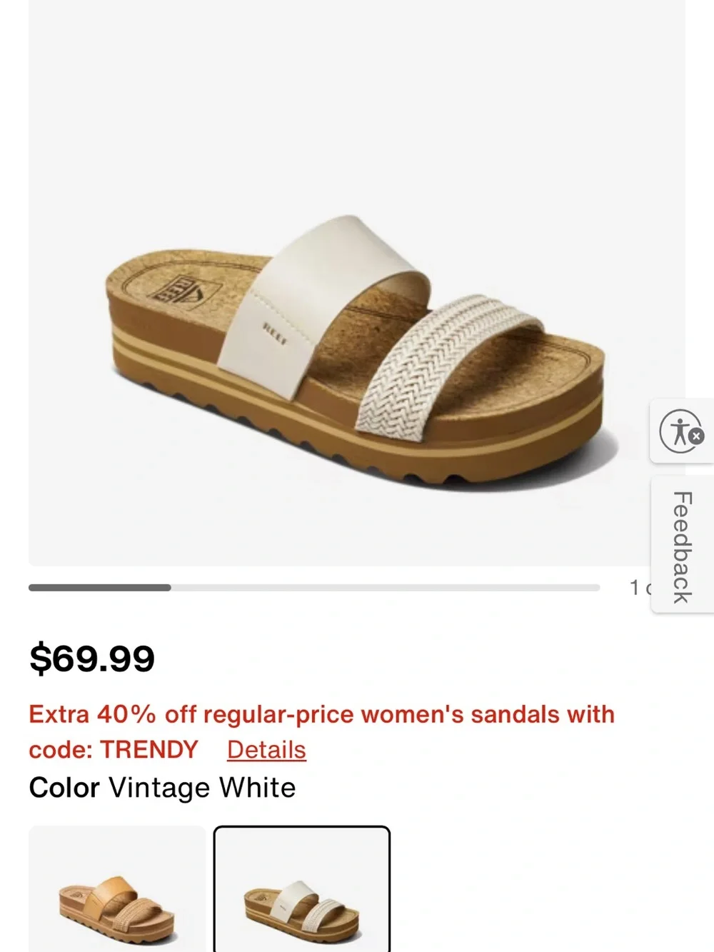 Reef Vintage White Double-Strap Slide Sandal - Picture 2 of 10
